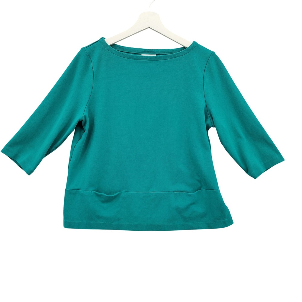 J.Jill Women Classic Minimalist Ponte Knit Top M Petite Green 3/4 Sleeve Pockets